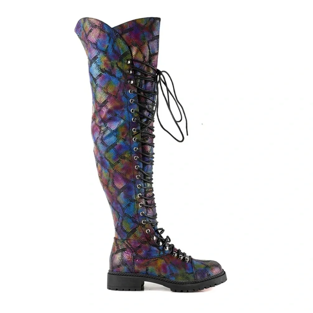 Anthony Wang Colorful Snakeskin Print Over The Knee Boots